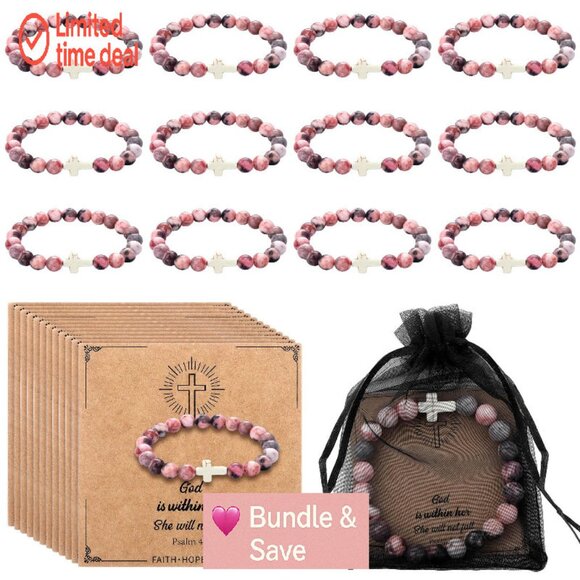 12-Piece Agate Christian Bracelet Set with Bible Verse Cards - Picture 1 of 8